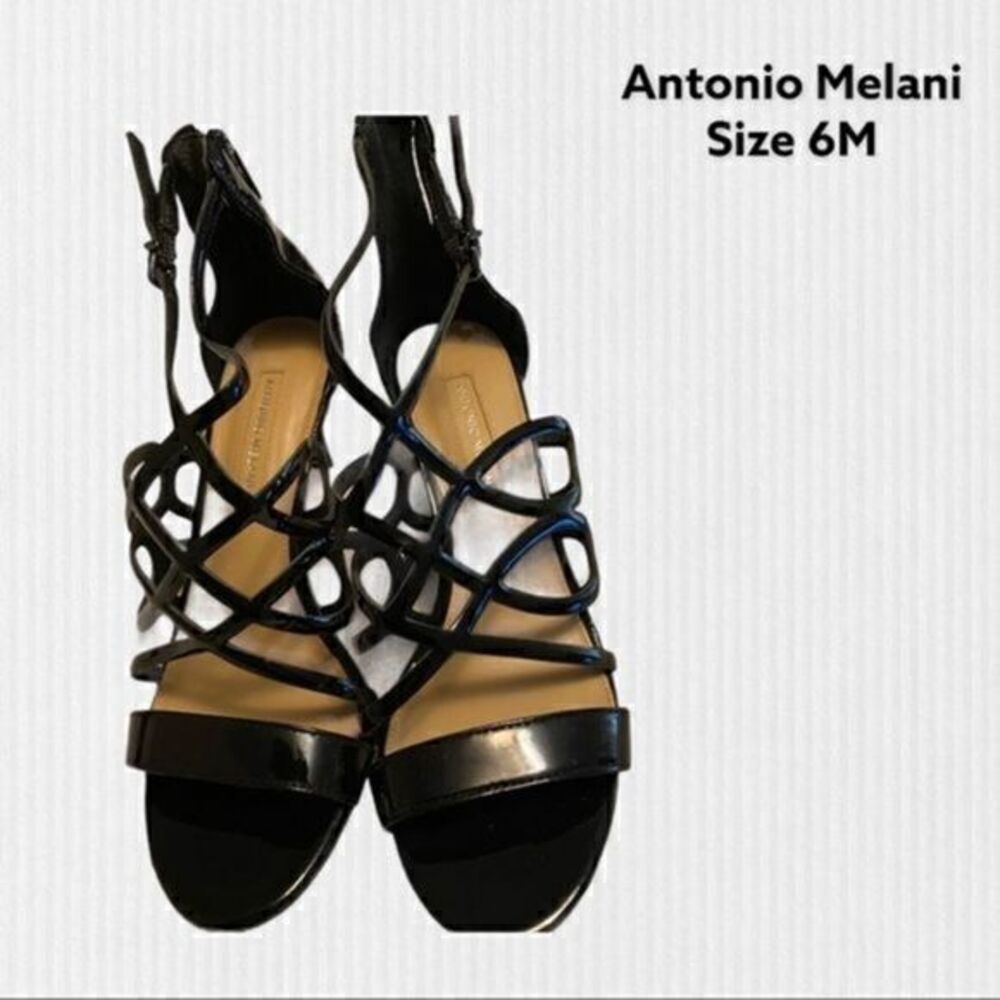 Antonio melani Black Pantent Leather Cage Heels
